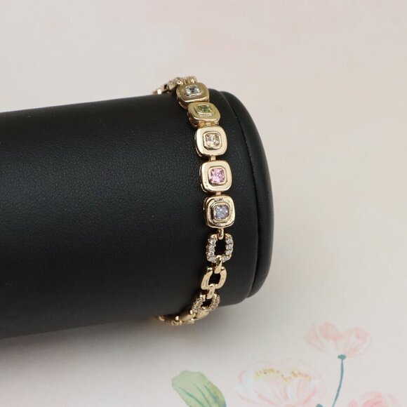"Rose Gold Bracelet with Colorful Stones and Crystal Links, XPBL0791 - Picture 8 of 12